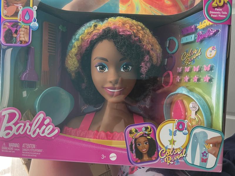 Barbie Deluxe Styling Head with Color Reveal Accessories and Curly Brown Rainbow Hair Toys R Us Canada