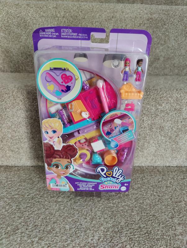 Polly Pocket Starring Shani Art Studio Compact, Micro Shani & Friend Dolls,  5 Reveals, 12 Accessories, Pop & Swap Feature, 4 & Up