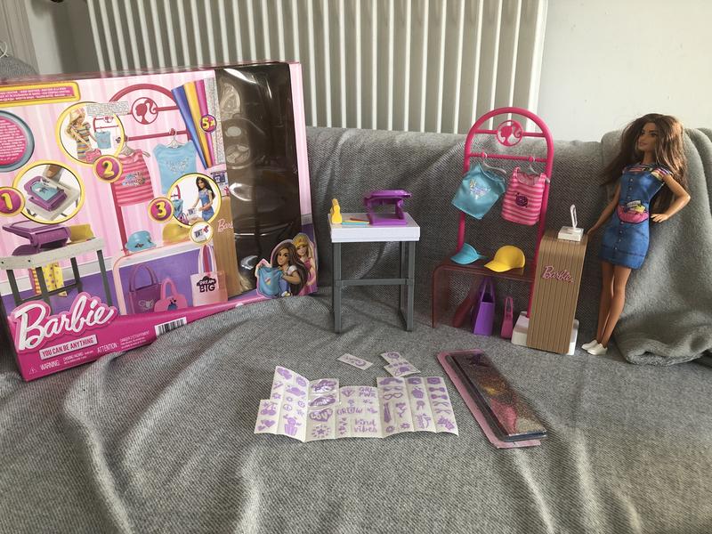 Barbie Make and Sell Boutique Playset with Brunette Doll, Foil Design  Tools, Clothes and Accessories