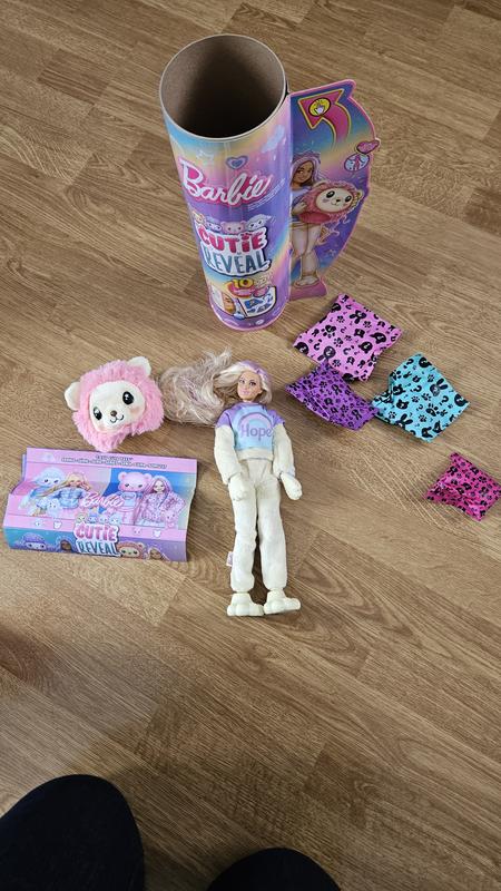 Barbie Cutie Reveal Doll & Accessories, Cozy Cute Tees Lion, “Hope” Tee,  Purple-Streaked Blonde Hair, Brown Eyes