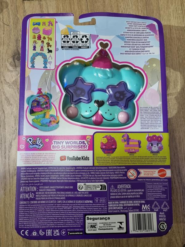 Polly Pocket Doggy Birthday Bash Compact Playset with 2 Micro