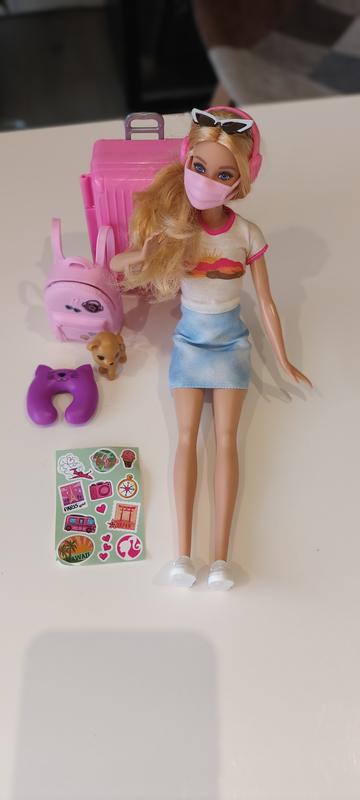 Barbie Doll and Accessories, Malibu Travel Set with Puppy and 10+ Pieces  Including Working Suitcase