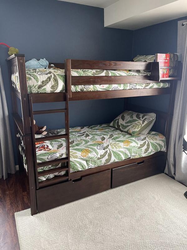 Max and Lily Solid Wood Twin over Twin Bunk Bed for Kids with Underbed ...