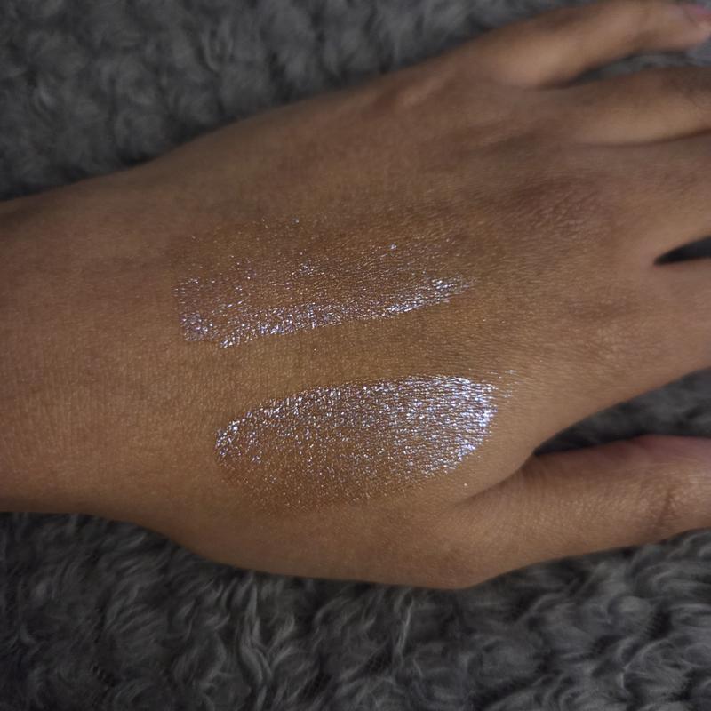 Top application was one layer and bottom application was two layers of the shadow drip eye tint.