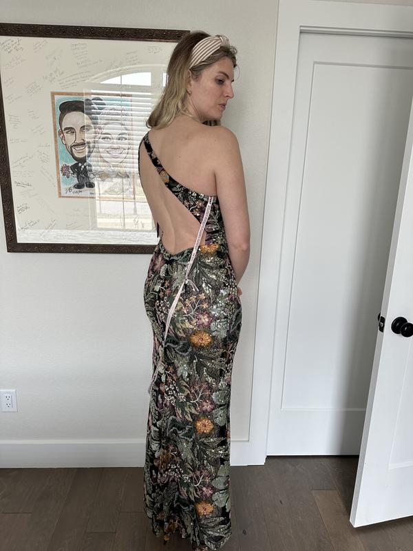 Women's Embellished Floral One Shoulder Gown