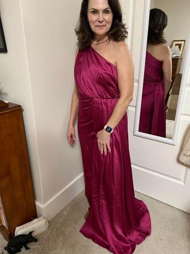 【Mac Duggal】ワンショルダー サテン フェイクラップ ガウン Mac Duggal Women's Ieena Draped One Shoulder Satin Gown - Macy's