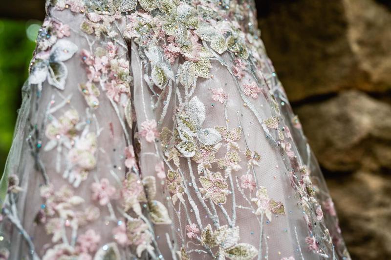 Mac Duggal Floral Embroidered Illusion V-Neck Gown