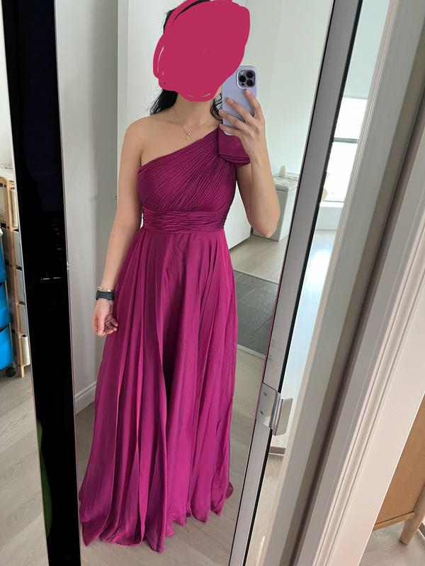 Pleated One Shoulder Chiffon Gown