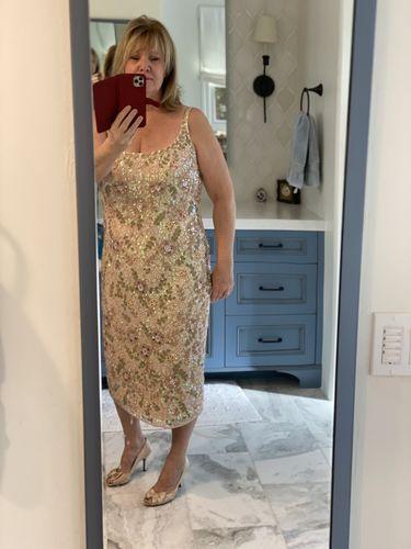 Sleeveless Hand Beaded Floral Midi Dress