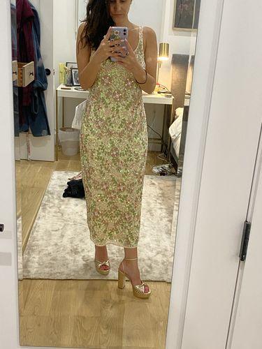 Sleeveless Hand Beaded Floral Midi Dress