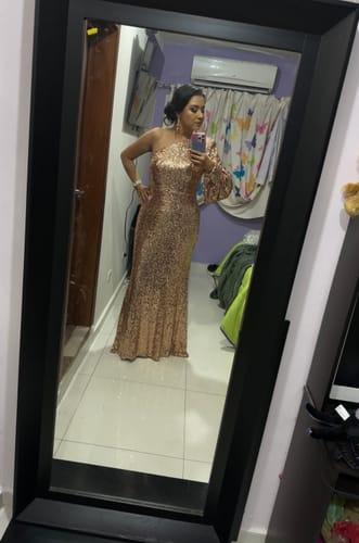 Mac Duggal Women's Sequined One Shoulder Bishop Sleeve Trumpet Gown ...
