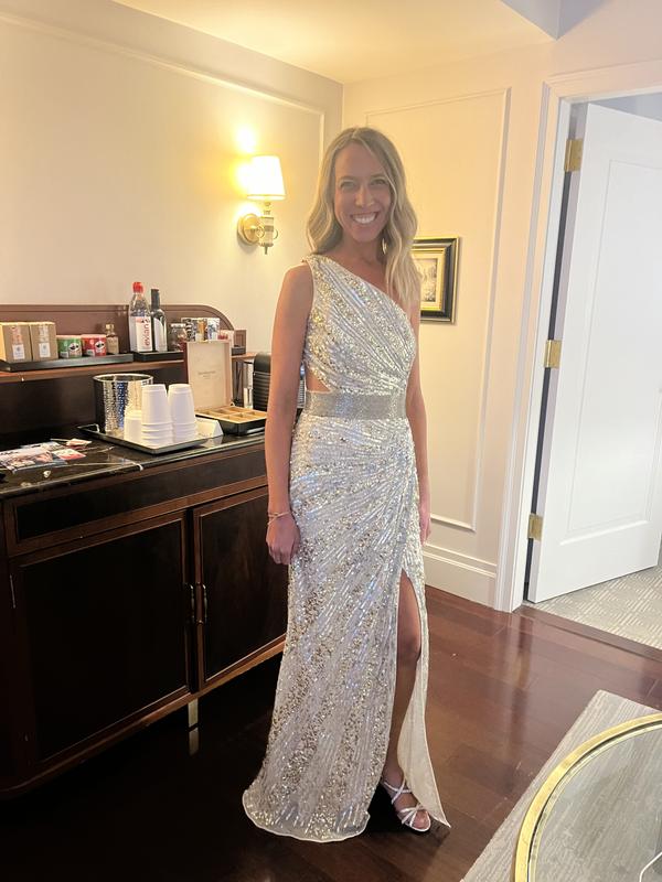 【US発】Mac Duggal ワンショルダー マーメイドドレス Mac Duggal Sequined One-Shoulder Lace-Up Gown | Saks Fifth