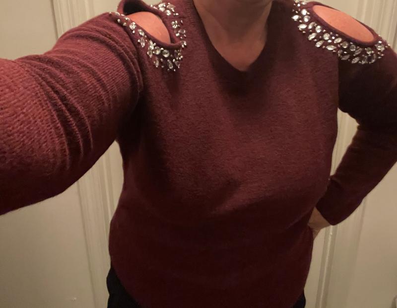 Burgundy sweater close-up