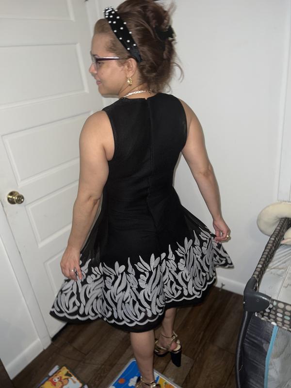 Silky Knit Fit and Flare Dress With Mesh Inserts