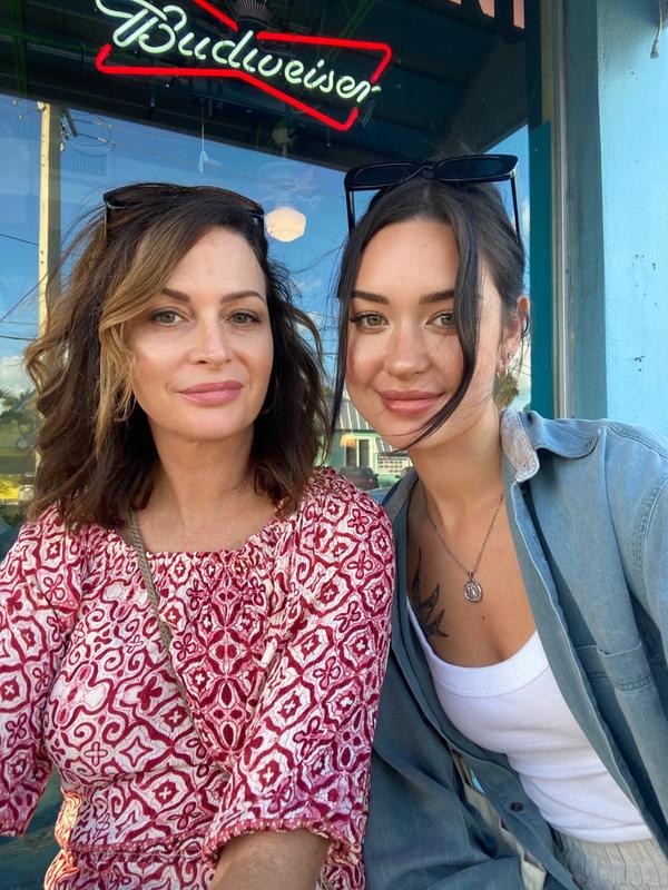 On the left , wearing the disco drama very subtle , no deep bloom , mostly latte , Down town pink and a touch of Cala lily. At 52 eye shadow is tricky , but I really like this .