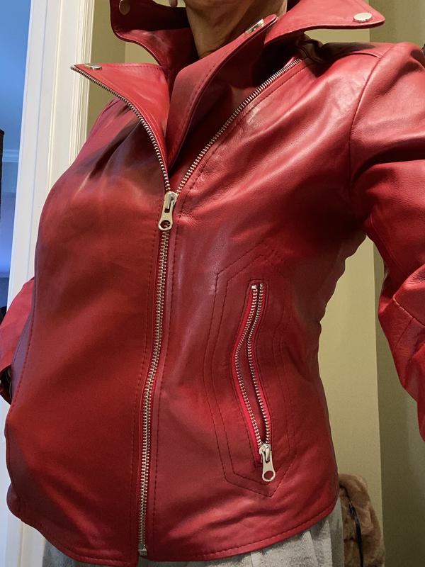 Macy's red leather jacket best sale