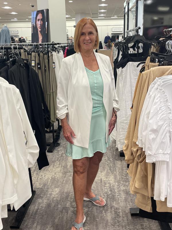 I had on a tennis skirt and T-shirt. Took the look from casual to chic.