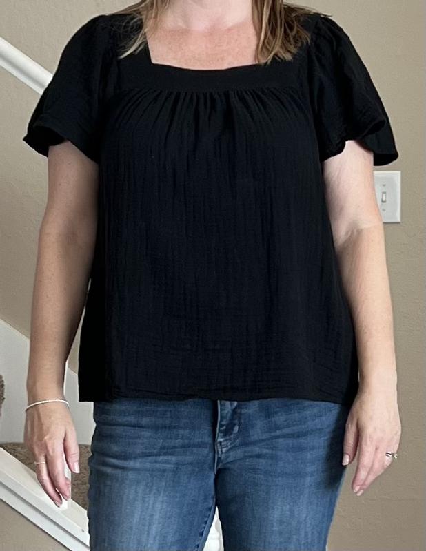 売れ筋商品|||スタイルアンドコー カットソー トップス レディース Plus Size Square-Neck Short-Sleeve Top, Exclusively at Macy's Deep Black Square Plus Size Shirts & Tops - Macy's