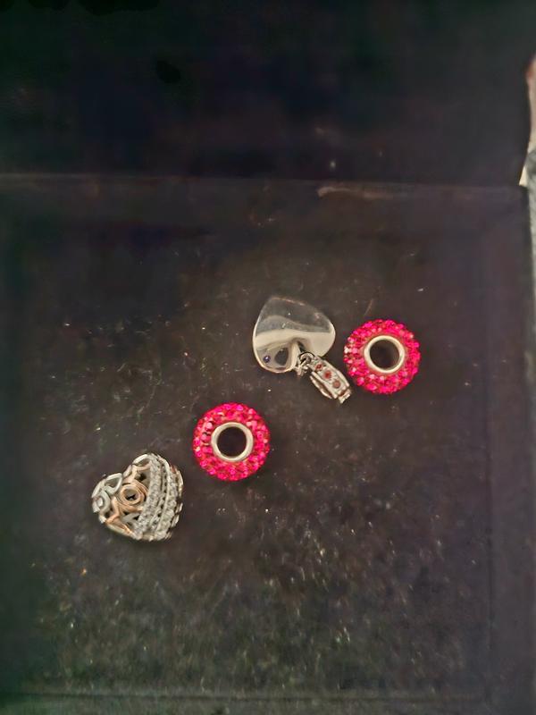 Bling Jewelry bead red spacer charm, mom's heart and dangle charm bling heart.