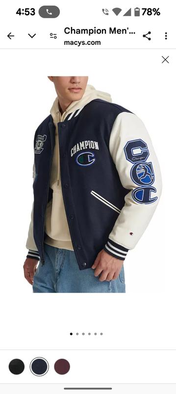 Champion Men s Logo Patch Mixed Media Varsity Jacket Macy s