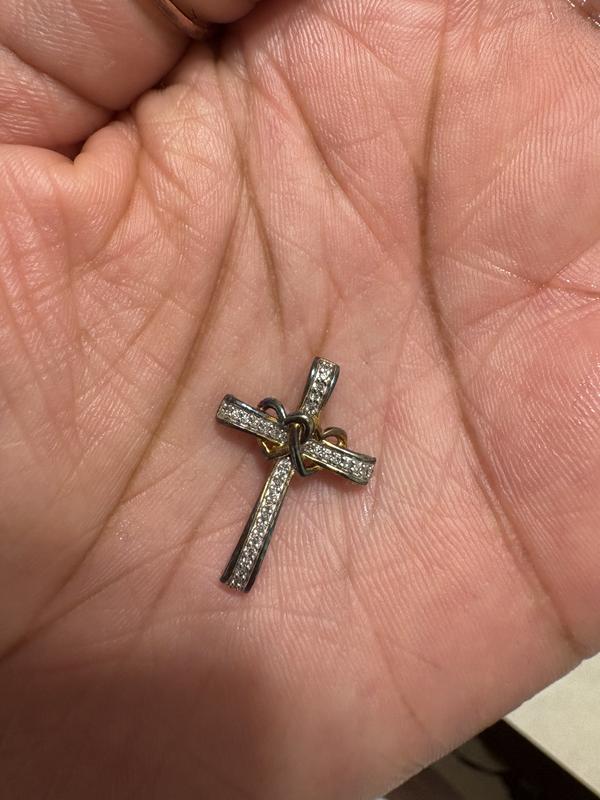 Diamond Double Heart Cross Pendant Necklace (1/10 ct. t.w.) in 14k Gold-Plated Sterling Silver