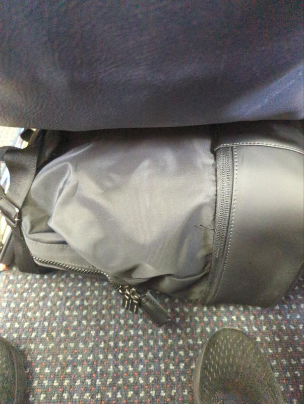 Fits neatly under the seat in front of you on a plane