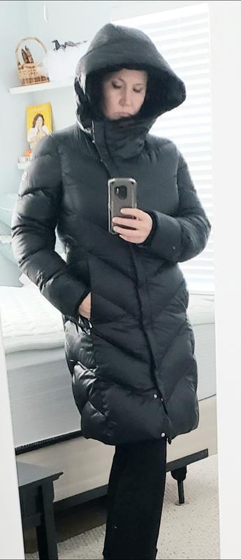 With the hood. It's a good looking puffer!