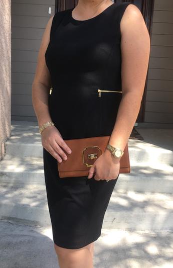 Front of dress with gold zipper accent