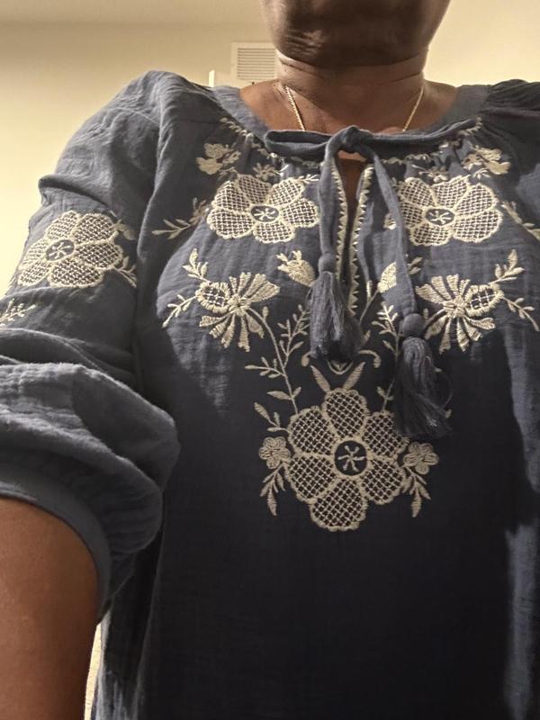 売れ筋商品|||スタイルアンドコー カットソー トップス レディース Plus Size Embroidered Knit Peasant Top, Exclusively at Macy's Medallion Industrial Blue Peasant Plus Size Shirts & Tops - Macy's