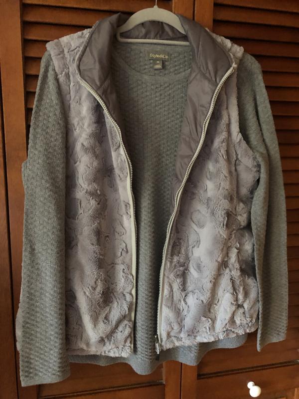 The top is shown alone and also used under a vest as a layering piece.