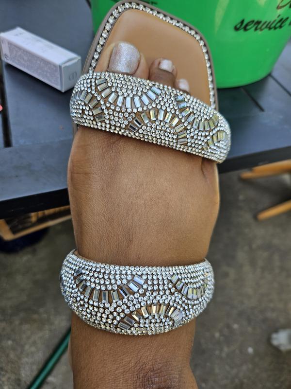 Madden Girl Partly Rhinestone Two-Band Slide Sandals - Macy's