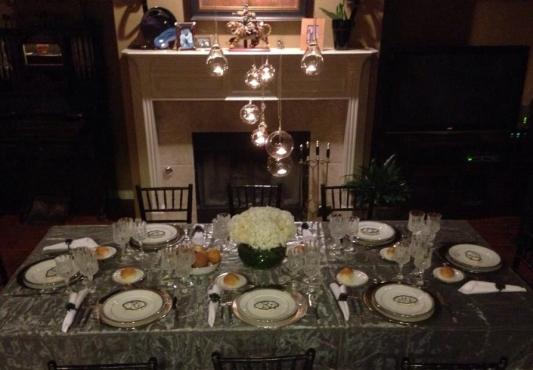 Dinner party with black, white, silver