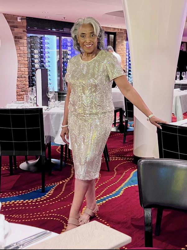 Enjoying dinner during my cruise