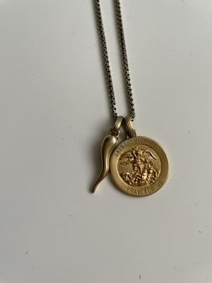 St. Michael Medallion & Horn 24 Pendant Necklace in 14k Gold-Plated Sterling Silver, Created for Macy's