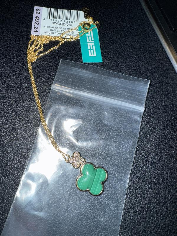 EFFY® Malachite & Diamond (1/8 ct. t.w.) Clover 18 Pendant Necklace in 14k Gold