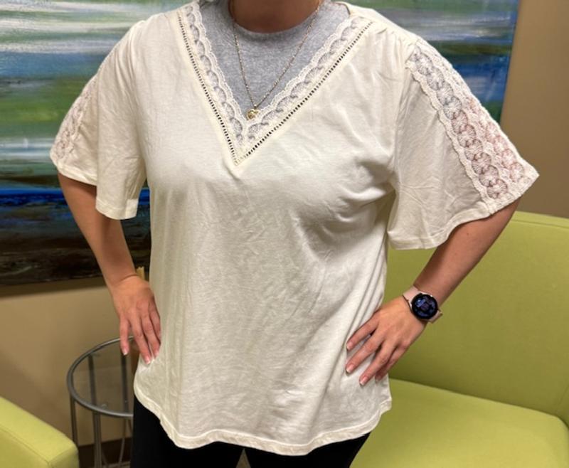 Style & Co Women's Lace-Trim V-Neck Top, Exclusively at