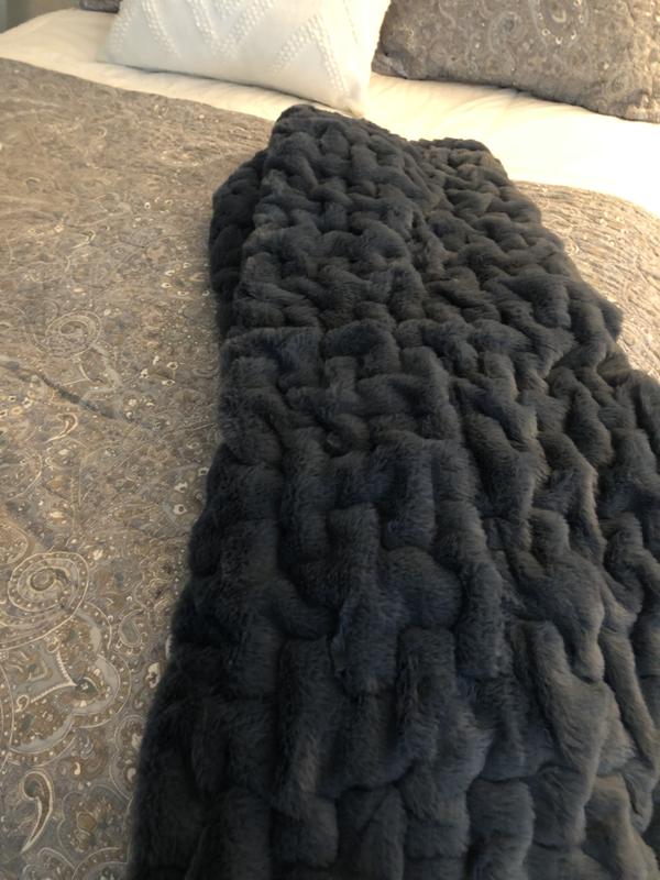 Ruched Reversible Faux-Fur Throw, 50" x 60"