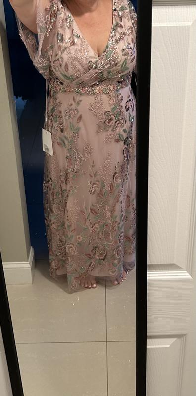 Women's Floral Embellished Short Sleeve Gown