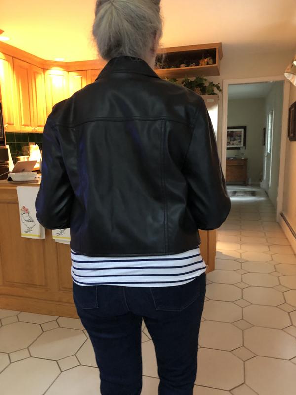 Paired with black jeans and a striped top!