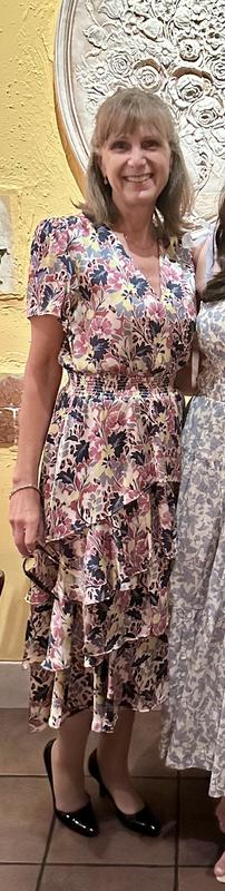 Crossover Flutter Sleeve Tiered Dress