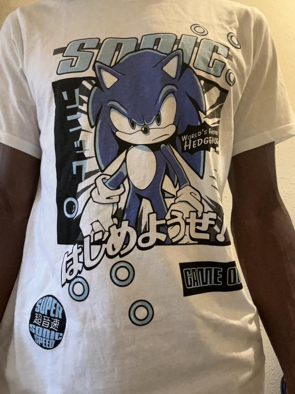 White and blue Kanji Sonic T shirt size 18-20