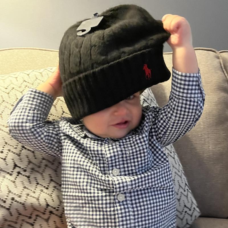 My son modeling my new hat