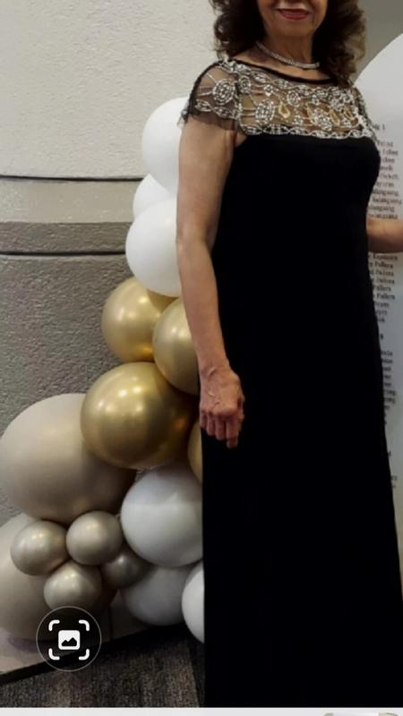 R & M Richards Women's Illusion Beaded-Trim A-Line Gown