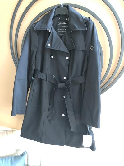 Calvin Klein top Women's Double Breasted Belted Rain Jacket with Removable Hood-xl