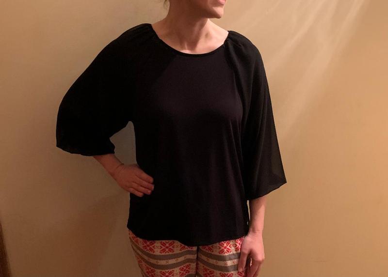 I like a loose fit so it doesn't pull across the hips or tummy.