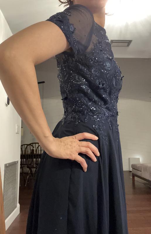 Women's Boat-Neck Sequin Mesh Gown 