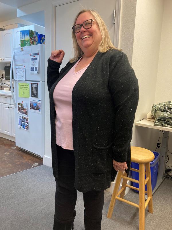 v-neck T with cardigan