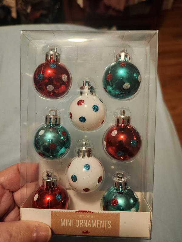Red, white & teal mini ornaments