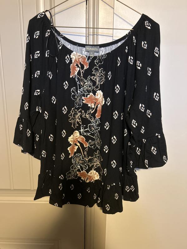 売れ筋商品|||スタイルアンドコー カットソー トップス レディース Women's Printed On-Off Shoulder Top, Exclusively at Macy's Blue Combo 27480288_fpx.tif?$filterlrg$&
