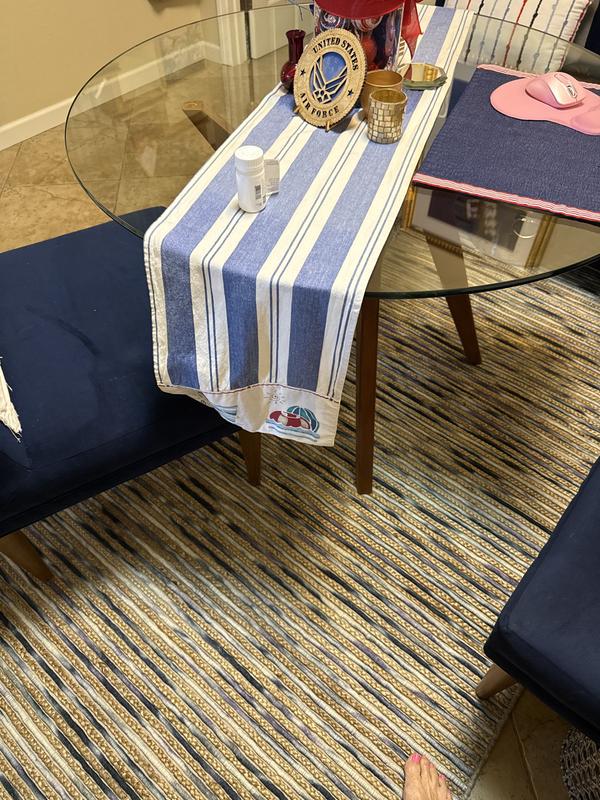 Beautiful textured rug in our breakfast nook!